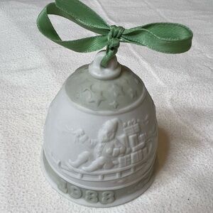 Lladro 1988 Vintage White Ceramic Bell with sage green accents